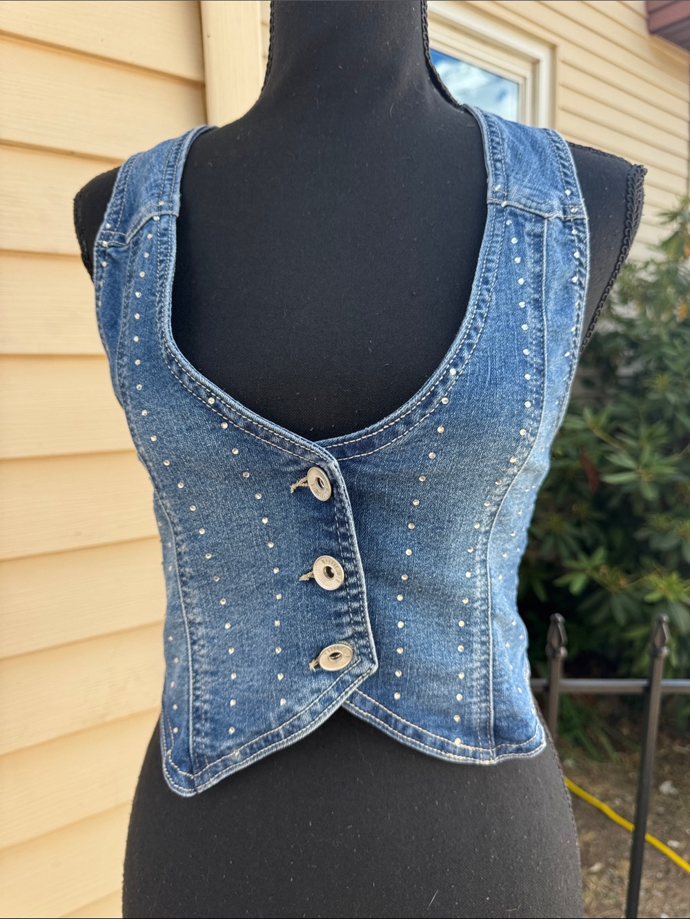 Wallflower Light Blue Denim Vest with Silver Accents